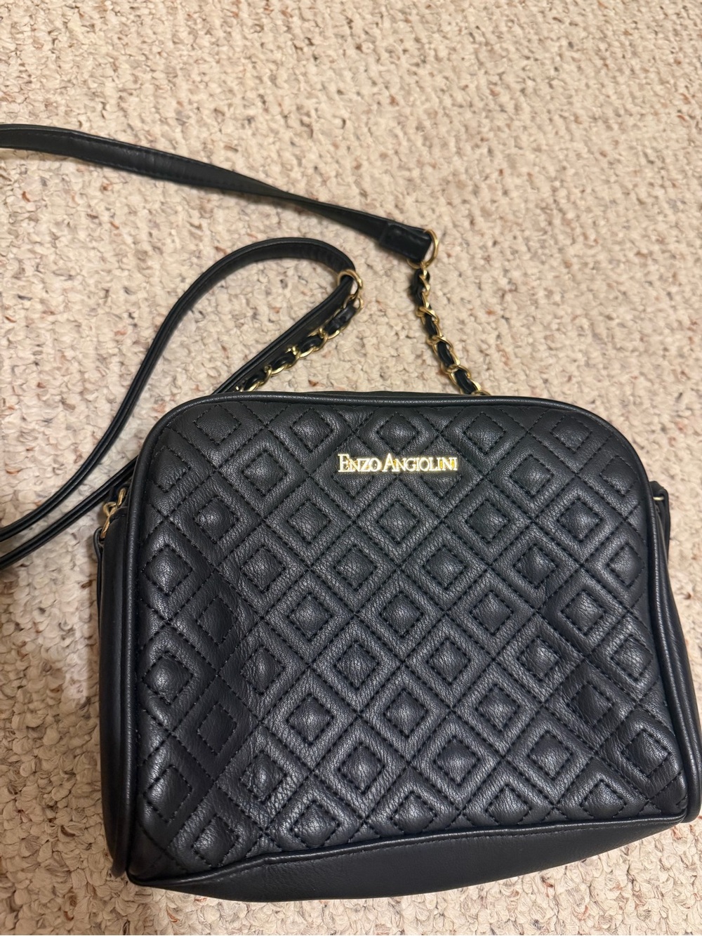 Enzo Angiolini Black Quilted Crossbody with Gold Logo